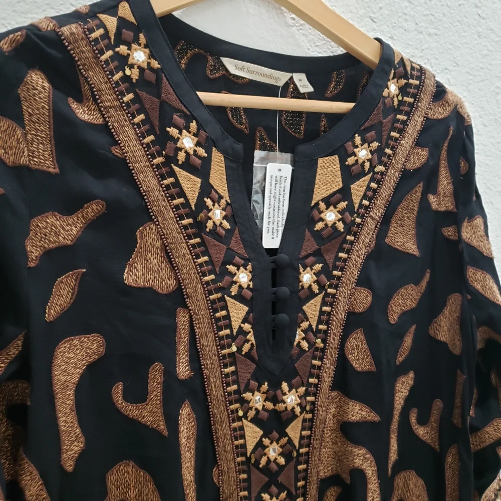Soft Surroundings Anantara Black Embroidered Shift Dress Size Medium NWT - Picture 9 of 12